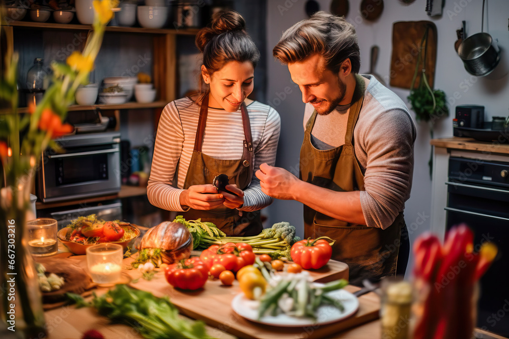 A Couple Preparing Healthy Meal Together