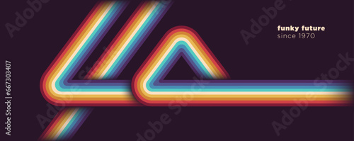 Abstract technology wallpaper in retro futuristic style with colorful shapes. Vector illustration.