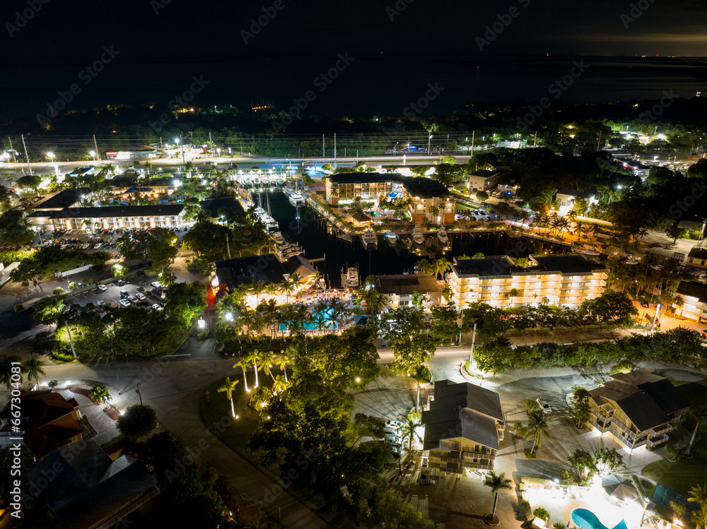 Night aerial drone photo Key Largo Florida USA