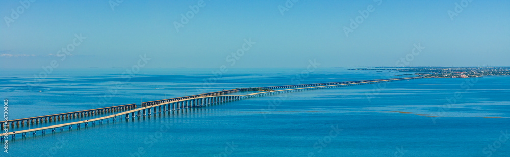 Aerial panorama 7 Mile Bridge Florida Keys