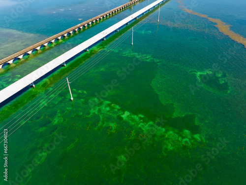 Aerial photo reef water near the Seven Mile Bridge Florida Keys