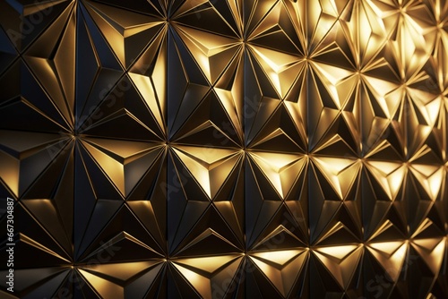 Golden 3D wall with geometric design  representing modern architecture. Generative AI