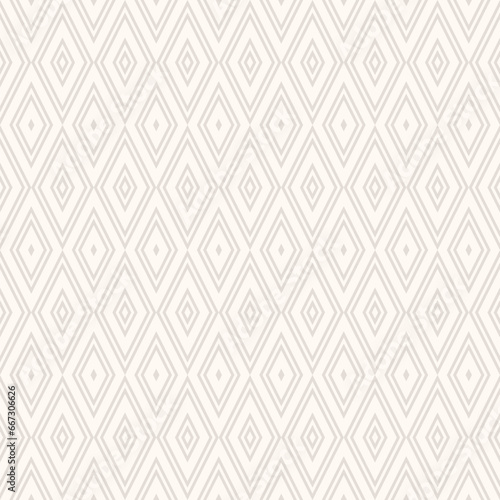 Abstract rhombuses geometric seamless pattern. Subtle vector background with lines, linear diamonds. Simple plaid ornament. Elegant light beige color graphic texture. Retro vintage style repeat design