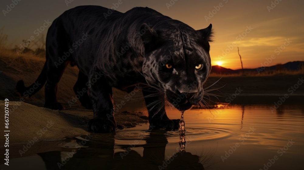 Obraz na płótnie Black panthers dark colored individuals of the genus Panthera, family of cats, black predatory wild animal, powerful fast animal, aggressive . w salonie