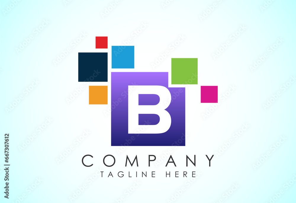 English alphabet B with data pixel. Creative technological modern data pixel logo English alphabet B with data pixel. Creative technological modern data pixel logo