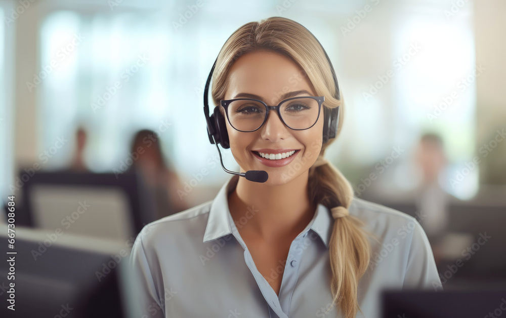 A professional woman dressed in an elegant suit working as a call center manager A professional woman dressed in an elegant suit working as a call center manager