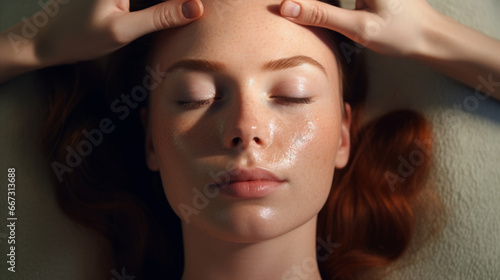 Young woman having massage in a beauty saloon. photo