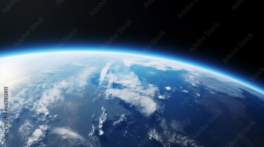 Fototapeta premium Blue Earth in the space. View of planet Earth from space. Close up photo.