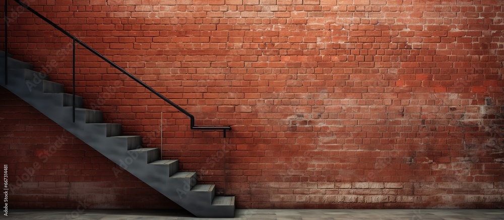 Red brick wall features a sign for the staircase - obrazy, fototapety, plakaty 