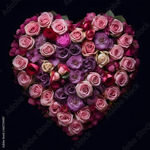 Herz aus Rosen-Blüten, Blumen, dunkler Hintergrund