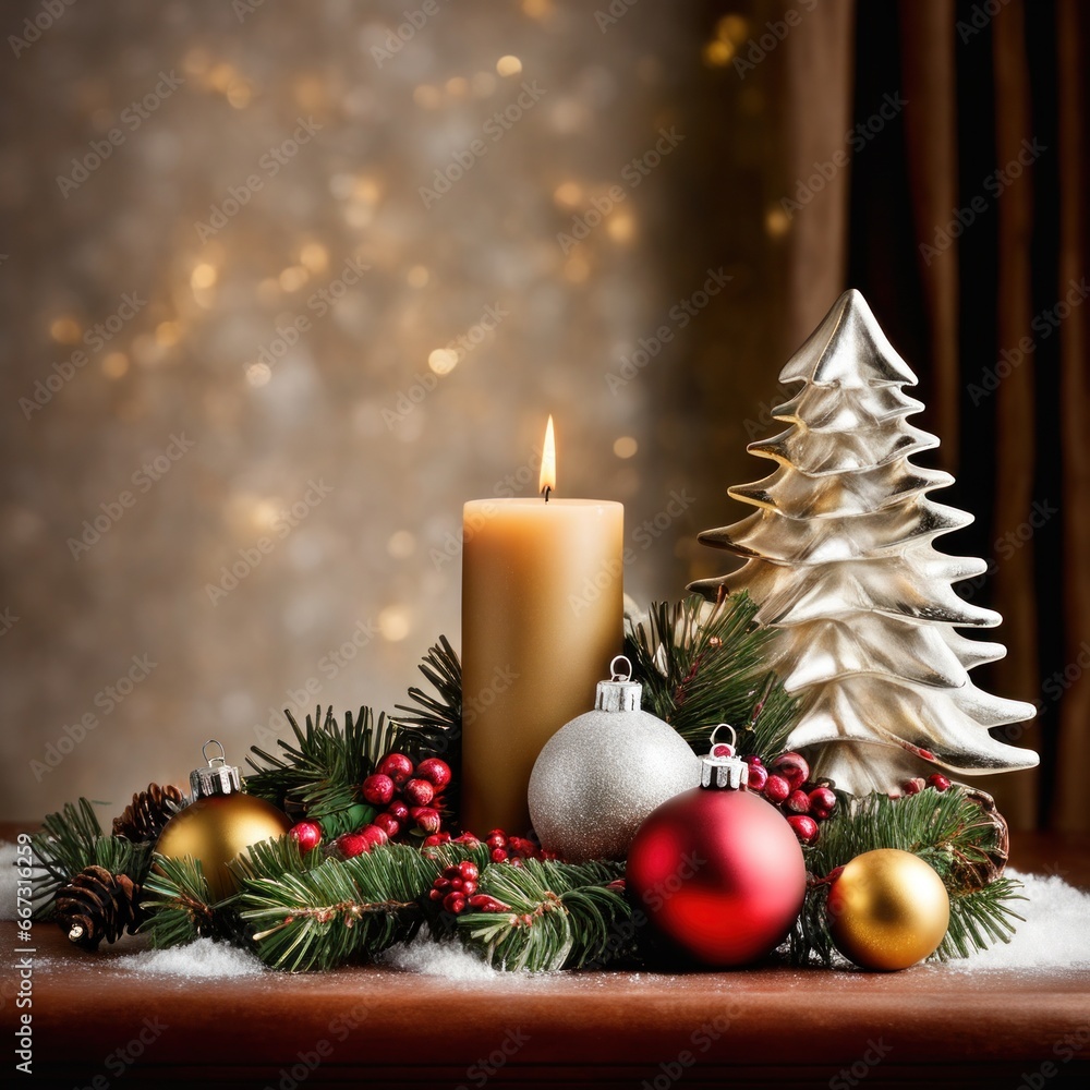 Home is decorated with Christmas ornaments, and gift boxes, as well as a light decoration with candles.