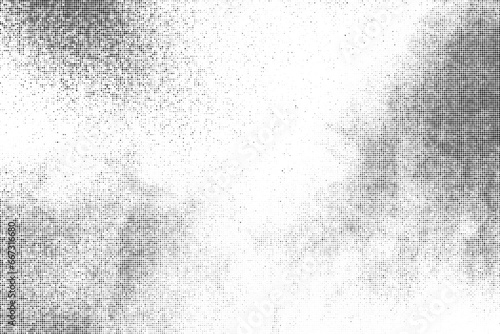 Black Halftone Texture On White Background. Modern Dotted Futuristic Backdrop. Fade Noise Overlay. Digitally Generated Image. Pop Art Style. Vector illustration.