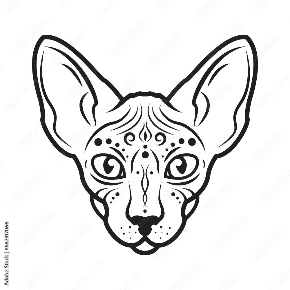 Fototapeta premium Vector occult mystical cat vector black and white illustration
