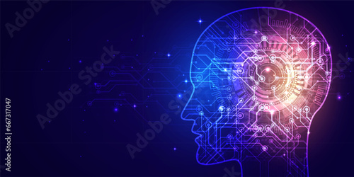 Abstract digital technology brain futuristic, AI Artificial intelligence blue background, Cyber science health tech, Innovation chat future big data, internet network connection, Cloud hi-tech vector