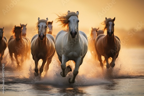 Horses running freely. Generative AI