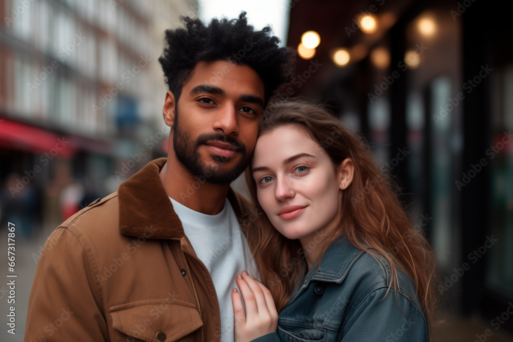 Fototapeta premium multiracial couple on the street, close-up, love. love and friendship concept. vacation.