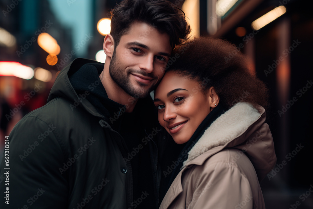 Fototapeta premium multiracial couple on the street, close-up, love. love and friendship concept. vacation.
