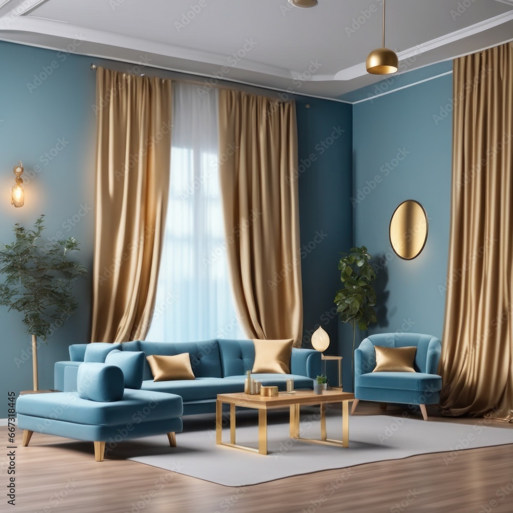 Fototapeta premium Living room in a bright modern house open floor plan minimalist style.