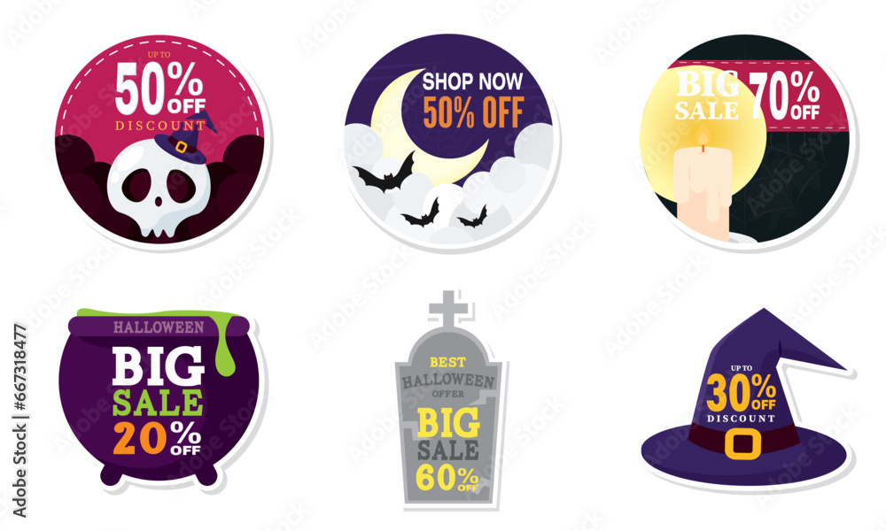 Set of halloween discount stickers Vector