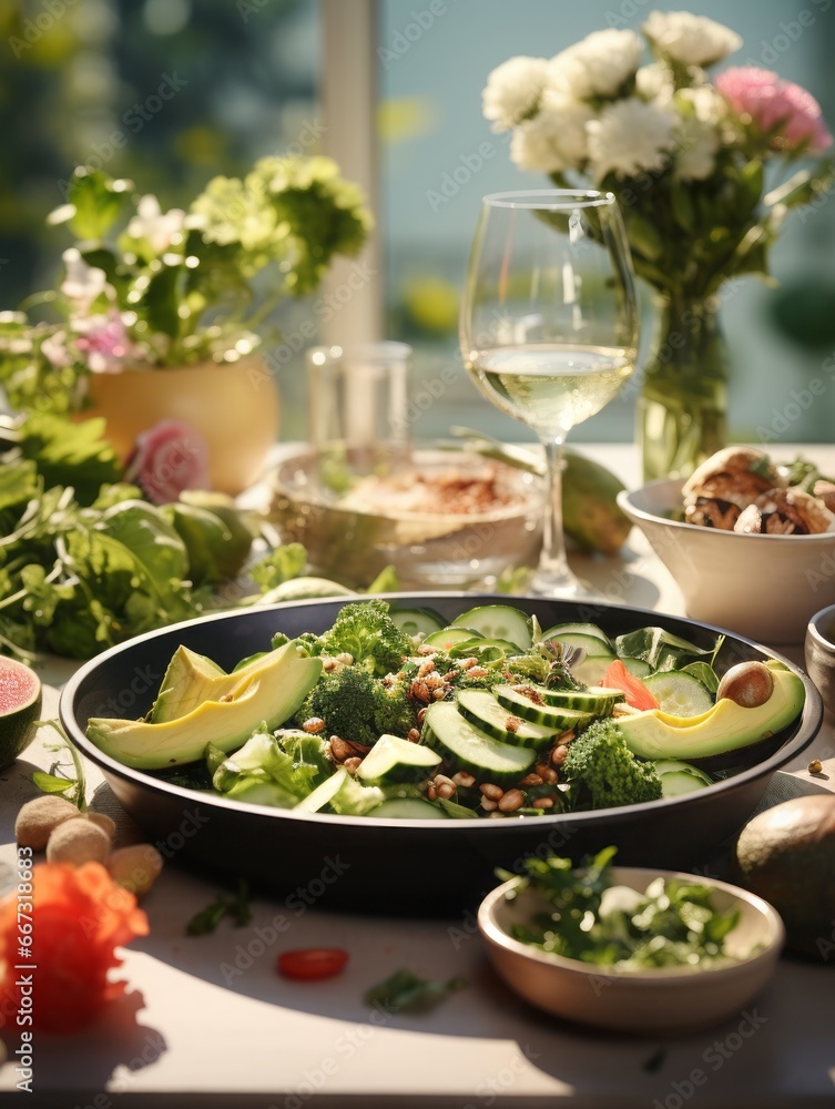 raw food meal on a table, fruit and vegetables, healthy eating raw food meal on a table, fruit and vegetables, healthy eating
