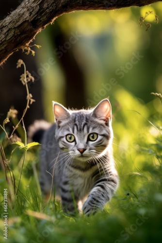 adorable playful kitten in the nature