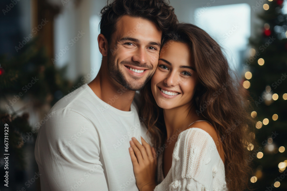 Happy beautiful couple celebrating Christmas at home Happy beautiful couple celebrating Christmas at home