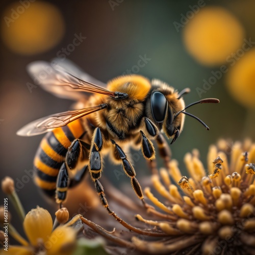 A Honey Bee is sitting on a flower in the garden.