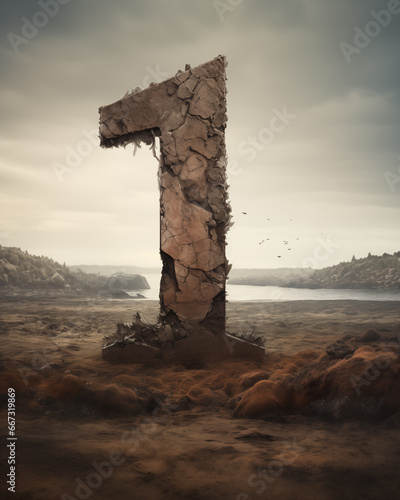 An imaginative depiction of a crumbling stone number 