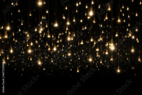 Gold Twinkle Christmas string lights on black background.