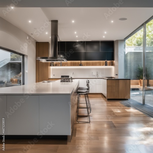 Modern Kitchen Interior with Kitchen Appliances and Dining Table