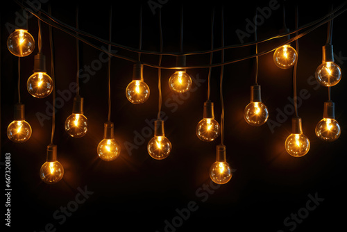 Gold Twinkle Christmas string lights on black background.