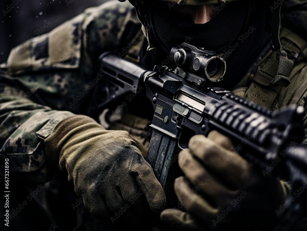 A soldier's strong grip on a rifle, ready for battle, showcasing loyalty and determination.