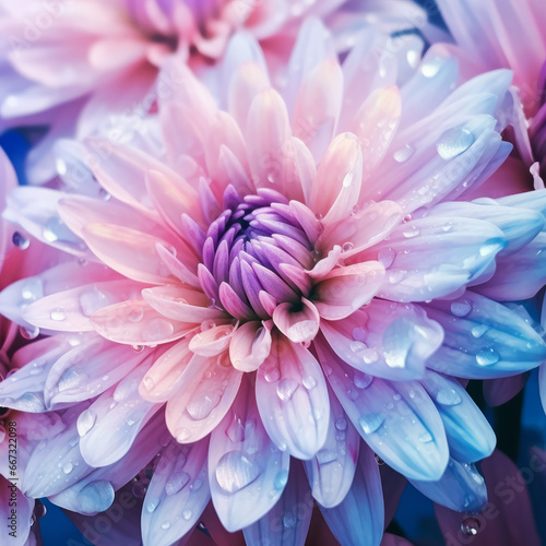 Close up the pink flower with water drops