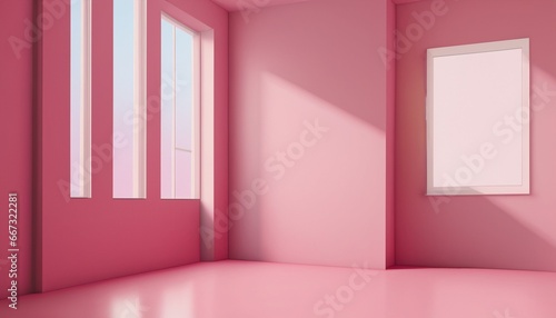 Room with plain walls and large windows, Interior of an empty pink studio room, pink walls with windows, simple room with pink walls, room, walls, plain, pink, simple, feminine house, unique