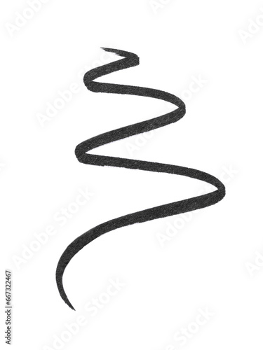 Black liquid eyeliner strokes stroke isolated on white background. Cosmetic eye pencil product texture swatch