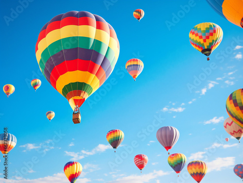 Vibrant hot air balloons fill the sky, creating a mesmerizing spectacle against a picturesque landscape.