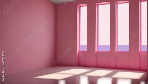 Room with plain walls and large windows, Interior of an empty pink studio room, pink walls with windows, simple room with pink walls, room, walls, plain, pink, simple, feminine house, unique