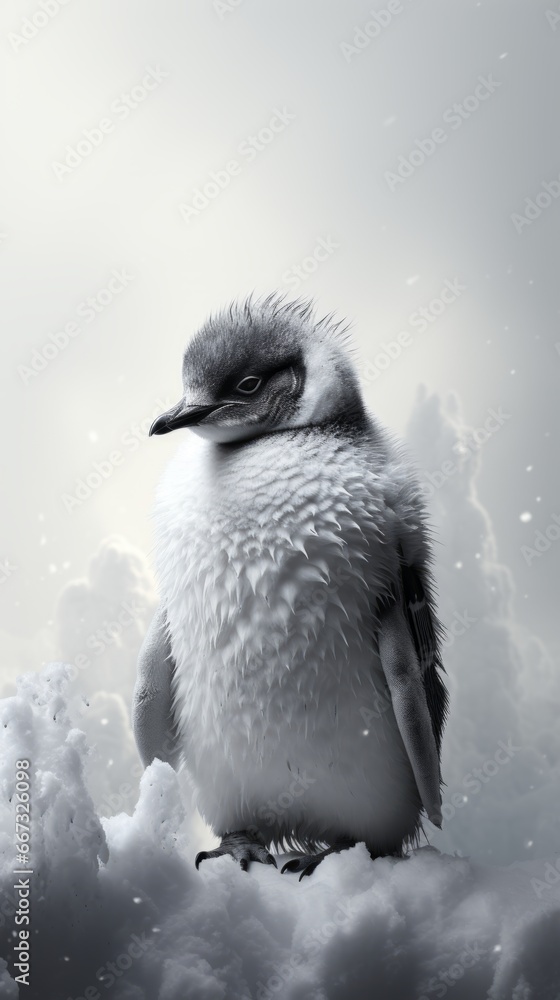 Portrait of a penguin in a snowy landscape. Blurred background. AI generation Portrait of a penguin in a snowy landscape. Blurred background. AI generation