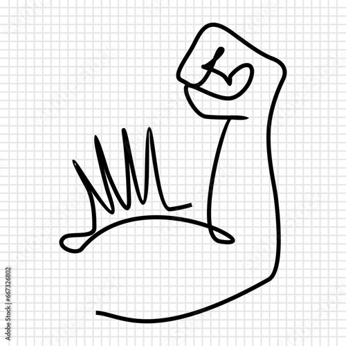 Biceps muscle, bodybuilder strong arm, single line continuous drawing