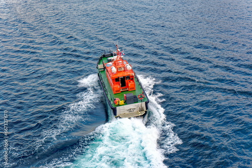Orange Pilot Boat off Coast of Norway