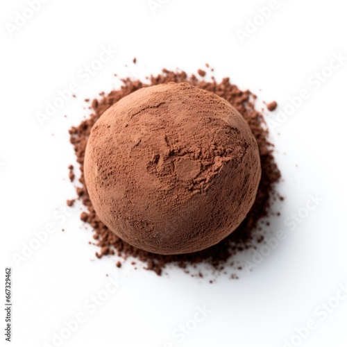 A ball of chocolate sitting on top of a pile of dirt. Photorealistic  on white background