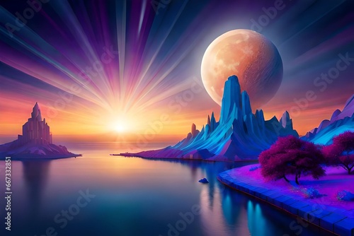 abstract night wallpaper | the midnight moon wallpaper, in the style of mosaic-like compositions, dark magenta and sky-blue, glass sculptures, abstraction-création, meticulous fantasy, unreal engine 5