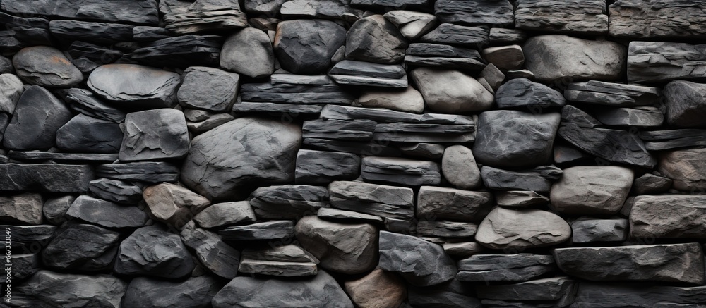 Texture of a wall made of granite rocks in black and white hues Texture of a wall made of granite rocks in black and white hues
