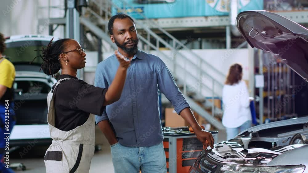 Vidéo Stock Mechanic in auto repair shop using augmented reality ...