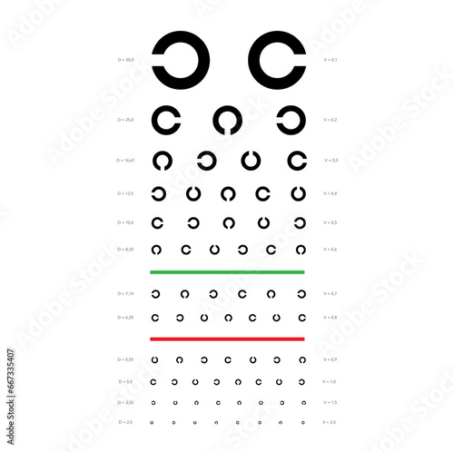 Landolt C Eye Test Chart broken ring medical illustration. Japanese vision test line vector sketch style outline isolated on white background. Vision board test examination Checking optical glasses