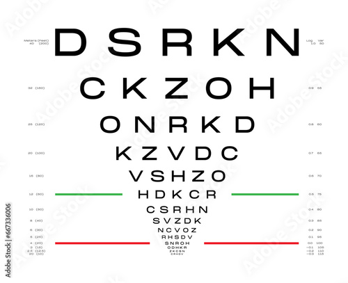 LogMAR chart Eye Test Chart medical illustration. Line vector sketch style outline isolated on white background. Vision board optometrist ophthalmic for visual examination Checking optical glasses