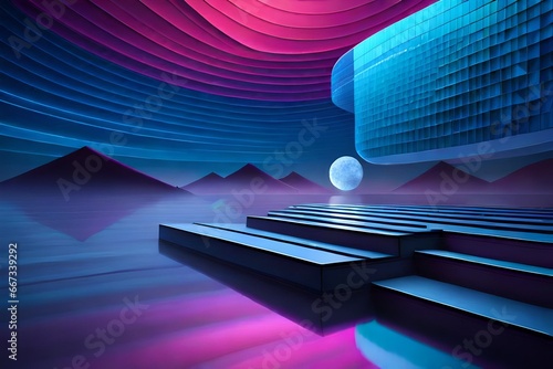  abstract night wallpaper | the midnight moon wallpaper, in the style of mosaic-like compositions, dark magenta and sky-blue, glass sculptures, abstraction-création, meticulous fantasy, unreal engine  photo