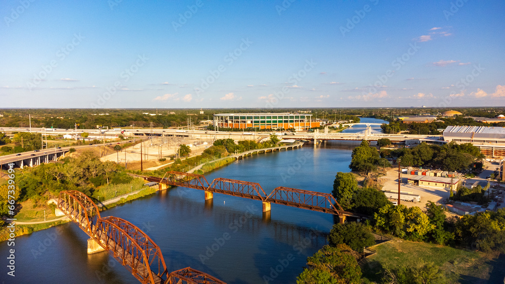 Brazos River in front of McLane Stadium, home of the Baylor University Bears football team.