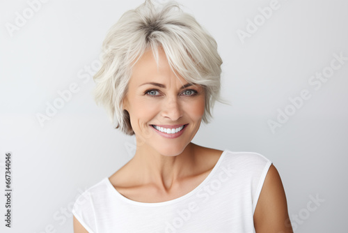 Happy elegant mature woman on white background © Golden_hind