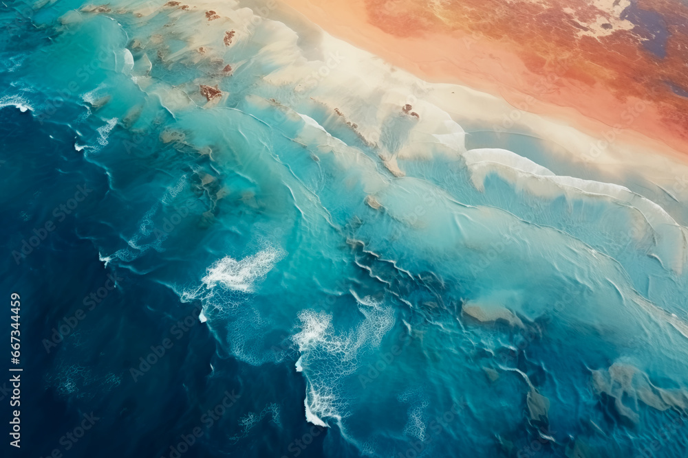 View of the ocean coastline from a bird's-eye view. Aerial photo of the ocean. A photo from a drone